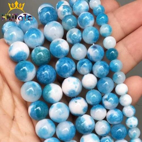 Round Natural Jades Stone Beads Blue White Loose Spacer Beads 15'Strand 6/8/10/12mm For Jewelry Making DIY Bracelets Necklaces