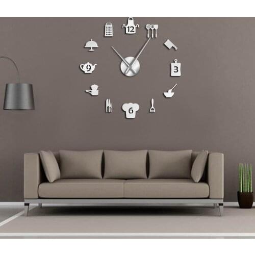 Kitchen Tools Mirror Sticker DIY Frameless Silent Wall Clock Large Wall Watch Timepiece Modern Dining Room Kitchen Art Decor