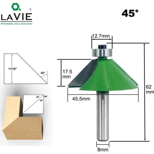 LAVIE 1pc 8mm Shank Chamfer Router Bit 45 Degree Bevel Edging Milling Cutter for Wood Woodork Machine Tools MC02110-45