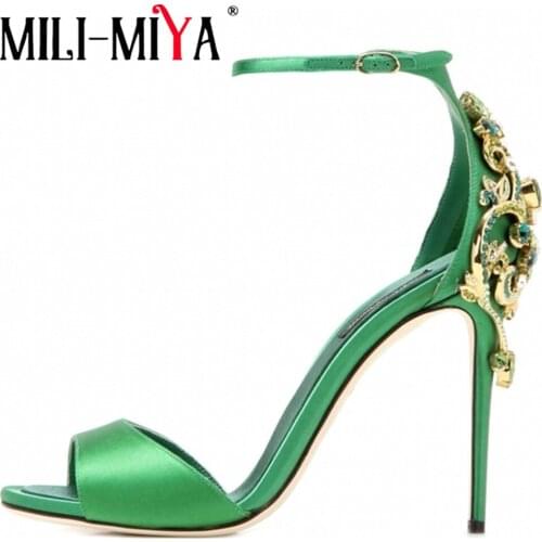 MILI-MIYA Fashion Women Sandals Sexy Crystal Satin Super High Thin Heels Plus Size 34-47 Handmade For Ladies Free Shipping