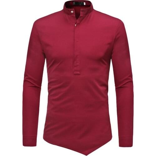 Fashion Irregular Oblique Shirt Men 2020 Brand Mens Long Sleeve Mandarin Collar Dress Shirt Business Casual Shirts Chemise Homme