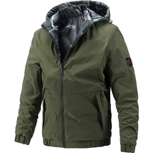 Mens hooded jacket, autumn and winter trend, casual tooling coat, double-sided coat, comfortable, soft and windproof coat