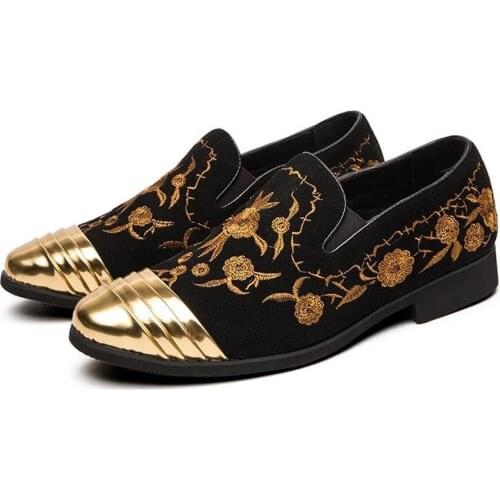 OLOMLB Mens Embroidery Floral Oxford Wingtip Loafers Mocassin Homme Driving Casual Shoes Metal Toe Slip On Plus Size 38-46