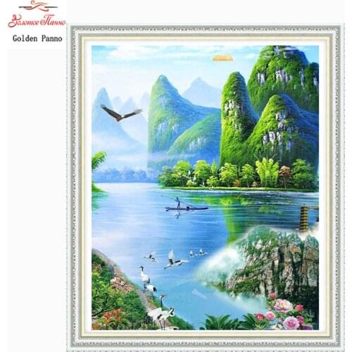 Golden Panno DIY DMC Cross stitch Sets For Embroidery kit 11CT 14CT Nature landscape cross - stitch Home decor Christmas gift
