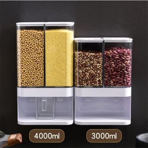 3L 4L Wall Mounted Divided Coffee Rice Cereal Dispenser Moisture Proof Automatic Racks Sealed Food Storage Box Storage Containe