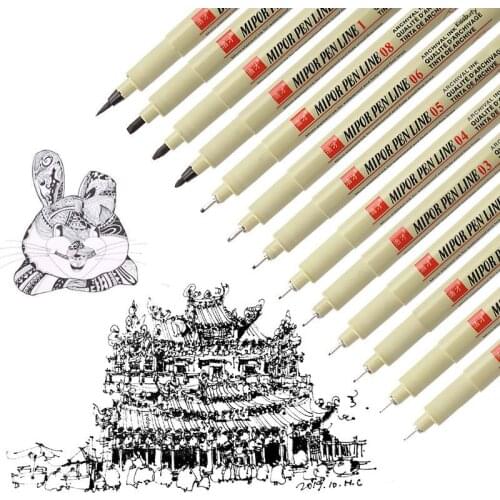 Pigment Liner Micron Pen Set Different Tip Fineliner Neelde Drawing Pen 005 01 02 03 04 05 08 1.0 Brush Art Marker Sketching Pen