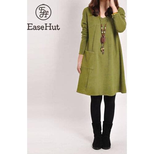 EaseHut Mori Girl Casual Midi Dress Women V-neck Long Sleeve 4XL 5XL Large Size Dress 2020 Female Autumn Winter Dress Vestidos