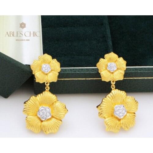 Dangling Flower 18K Gold Tone Daisy Earrings Vintage Renaissance 925 Silver Blossoms Studs Nature Wedding Earring C11E4S25404