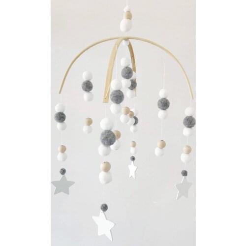 Nordic Wooden Beads Wind Chimes with Wool Balls Newborn Baby Bed Hanging Windbell Kids Room Crib Tent Decorations Ornaments