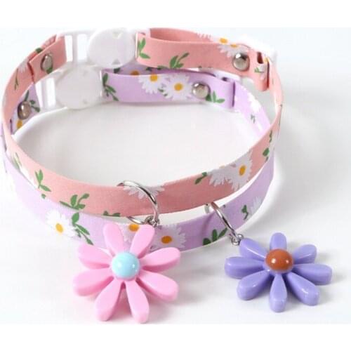 New Cute Flower Print Cat Light Collar With Pendent Pet Dog Neck Belt Collars Kitten Accessories Pet Product Cat Collar