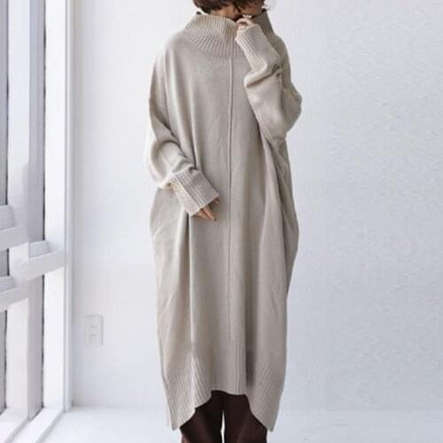 Loose plus-size mid-length turtleneck dress