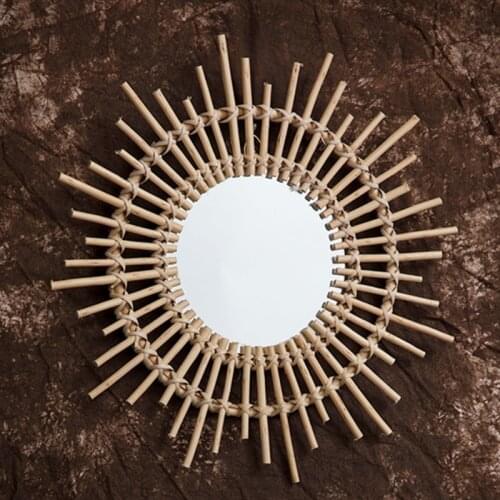 Rattan Innovative Art Decoration Round Makeup Mirror Dressing Bedroom Bathroom Wall Hanging Mirrors Craft Photo Props Retailsale