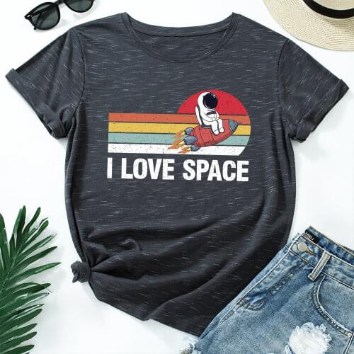 I Love Space Astronaut Graphic Tees for Women Cotton Short Sleeve Tee Woman T-Shirts Female Shirt Tops Summer Casual Clothes