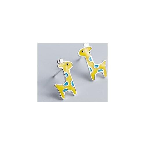 Daisies 925 Sterling Silver Blue & Yellow Enamel Giraffe Stud Earrings for Women Sterling-silver-jewelry Boucles d'oreilles
