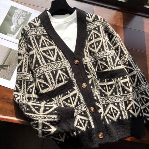 2021 Early Spring Quality Two-line Sweater Cardigan Womens Retro Wool Knit Sweater with V-neck Jacket Loose Cardigan women