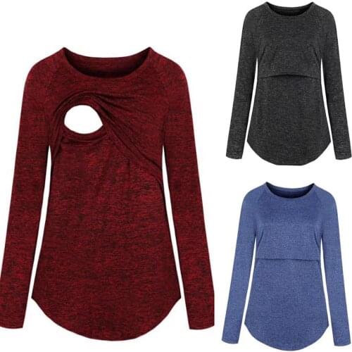 2021 New Allaitement Top Women Maternity Clothes Long Sleeve Round Neck Breastfeeding Tops Nursing Top Vêtement Femme Enceinte