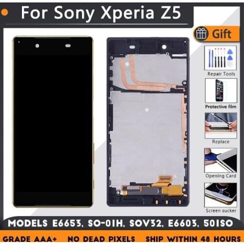 For Sony Xperia Z5 E6653 SO-01H SOV32 E6603 501SO E6633 E6683 LCD screen assembly with front case touch glass,With repair parts