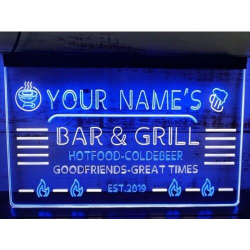 0S044 Name Personalized Custom Bar & Grill Hotfood Coldebeer Dual Color LED Neon Sign