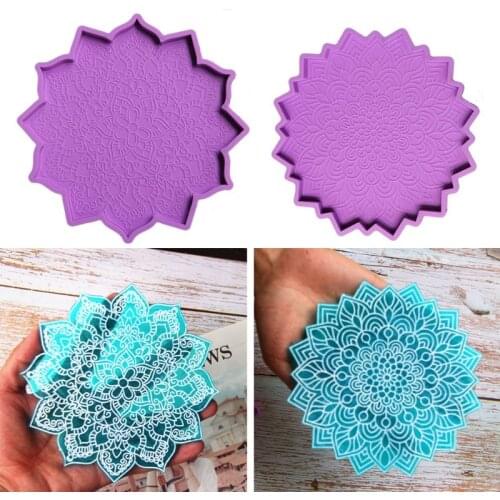 1 Pc DIY Mandala Coaster Epoxy Resin Mold Flower Cup Mat Casting Silicone Mould Crafts Ornaments Decorations Making Tools