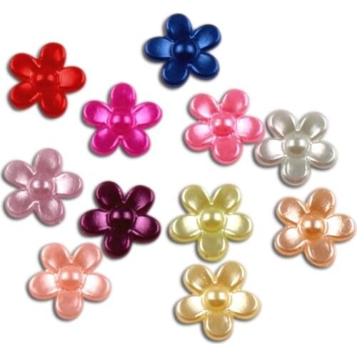 200Pcs Mixed Flower Pearl Decoration Craft Flatback Cabochon Embellishments For Scrapbooking Beads Kawaii Diy Accessories 12mm