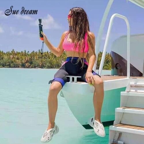 2021 New Chic Ladies Set Sexy Sleeveless Short Top and Patchwork Shorts Skinny Casual 2 Piece Set Fashion Vacation Party Set