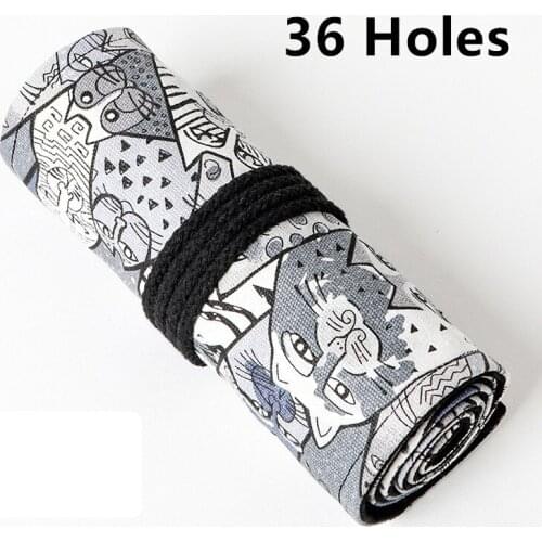 50pcs Kawaii Cat Roll School Pencil Case Large 24/36/48/72 Holes Pencilcase Korean Cute Pen Bag Canvas Stationery Box Pouch
