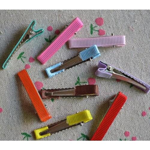 60pcs 4cm DIY hair accessories covered Ribbon Alligator Clips Mini Rectangle cheap hairpin for Girl bows flower headwear FJ3227