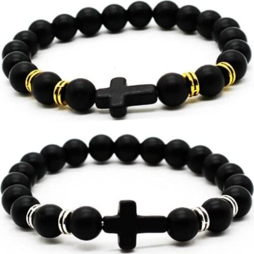 Cross 8mm bohemian multicolor Agate beads Chakra Reiki Buddha Yoga Bracelet elastic adjustable Volcanic Stone Bangles i9yu5