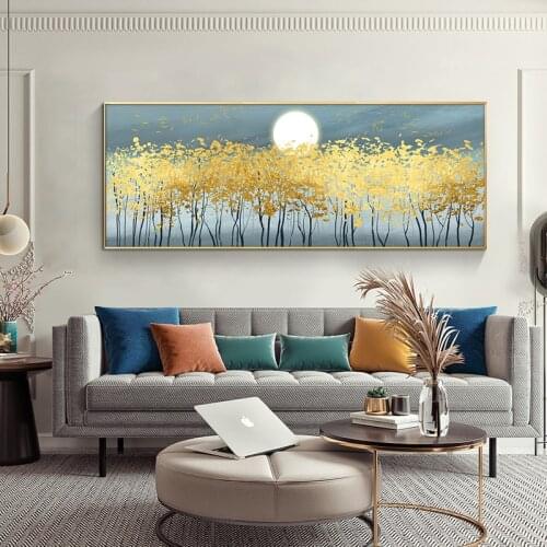 Abstract Golden Trees 100% Hand Painted Oil Painting On Canvas Wall Art Picture Acrylic Painting For Living Room Home Decor