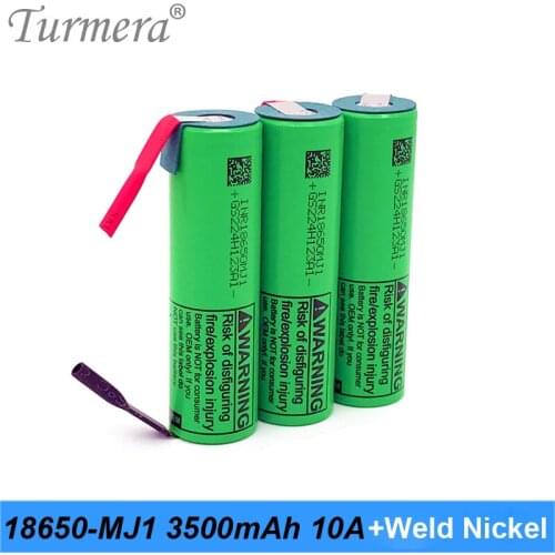 Turmera 2021 18650 MJ1 3500mAh Battery 10A Soldering Nickels for 12V 14.4V 18V 21V 25V Electric Drill Screwdriver Batteries Use