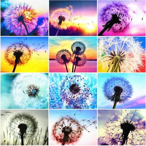 Diamond Embroidery Dandelion Mosaic Full Square Diamond Painting Dandelion Flower Cross Stitch Handmade Rhinestones Home Decor