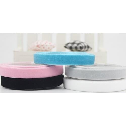 Free shipping 3/8'' 9mm single faced nylon elastic velvet ribbon solid color DIY accessory 25 yards