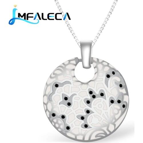 LMFALECA White Enamel Silver Necklace Genuine 925 Sterling Silver Luxury Pendant Chain with Black Zircon Fine Party Jewelry