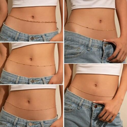 Simple Hip Hop Ins Style Metal Thin Waist Chain Sexy Geometric Beads Single Layer Belly Body Chain for Women Boho Beach Jewelry