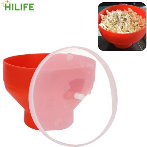 Microwave Popcorn Bowl Bucket with Lid Popcorn Maker Silicone DIY Red Foldable High Quality Kitchen Easy Tools Chips Fruit Dish