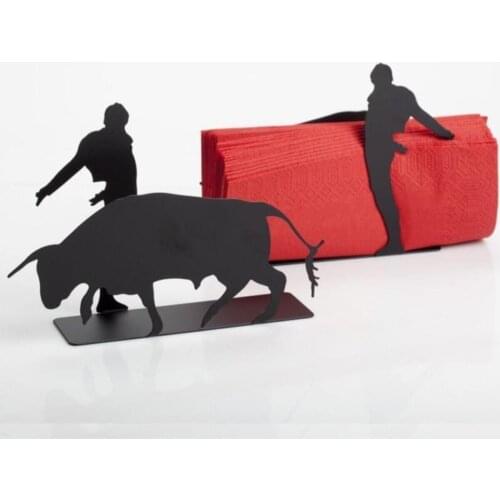 Black Metal Decorative Napkin Holder Matador Angry Bull Figure 27x17x7cm Kitchen Accessories Restaurant Hotel Table Storage