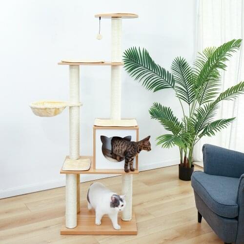 Large Cat Tree Condo with Sisal Scratching Posts Houses Hammock Cat Tower Furniture Kitty Activity Center Kitten Play House