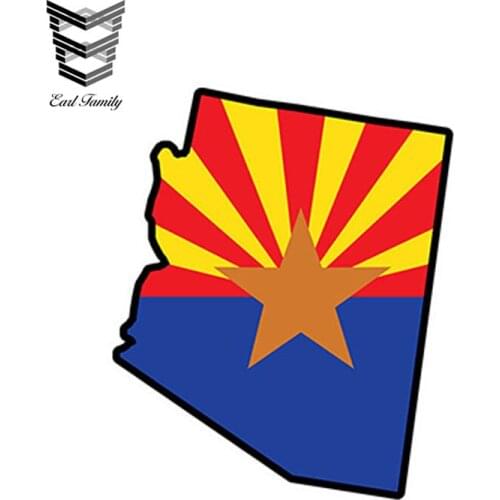 EARLFAMILY 13cm x 10cm Car Sticker Arizona Flag Map Shape Printed Vinyl Decal Sticker Ar USA Waterproof Car Styling Accessories