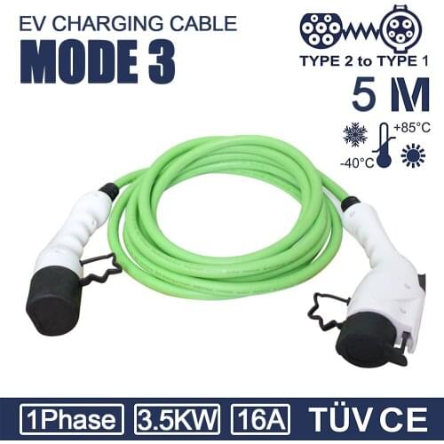 Ev Charger 16A 3.2KW 220V Electric Car Charger Ev Charging Cable sae j1772 to Type 2 5m