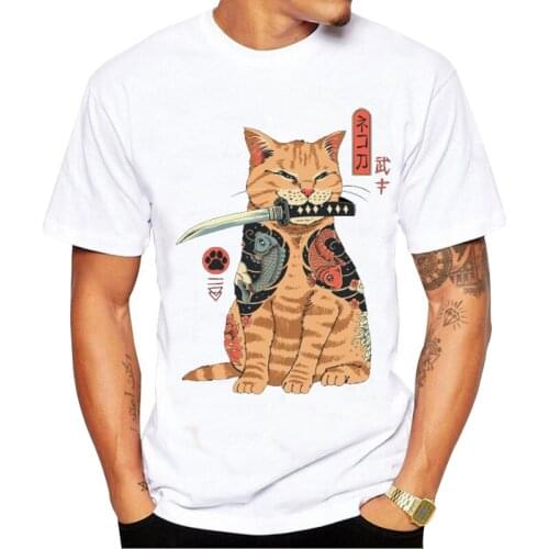 Men T Shirt Casual Short Sleeve Cat Print Anime Summer T-Shirt Cool Summer Top Tees