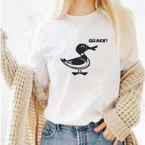 Cartoon Duck Graphics Printed T Shirt Women Tops 2021 New Fashion Loose Plus Size White Black T-shirt Harajuku Cotton Tees Tops