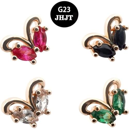 JHJT Butterfly Dermal Anchor Top Rose Gold Micro Piercing Zircon G23 Titanium Base Skin Diver Surface Implants Body Jewelry