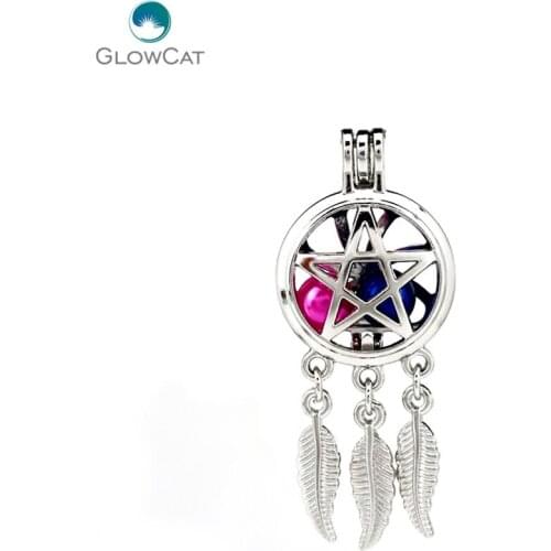 K729 5pcs/lot Silver Alloy Dream Catcher Pentagram Leaf Pearl Cage Pendant Fairytale Party Essential Oil Diffuser Locket