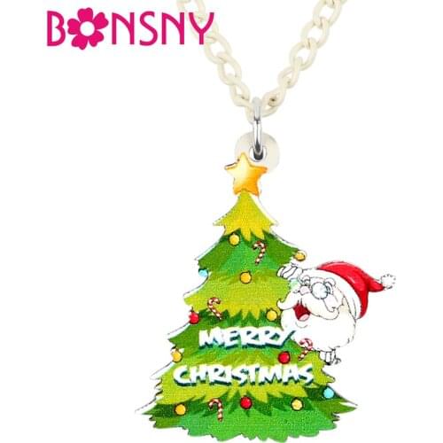 Bonsny Acrylic Anime Christmas Tree Santa Claus Necklace Pendent Choker Festival Decorations Jewelry For Lady Girls New Hot Gift