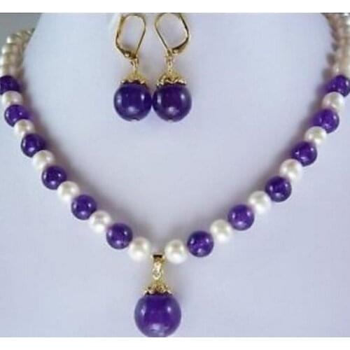 Beautiful 7-8MM White Pearl Necklace Earring sets