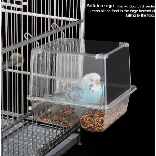 Bird Feeder Parrot Automatic Feeder Hanging Acrylic Bird Cage Parrot Supplies Seed Catcher Tray Hanging Cup Food Dish