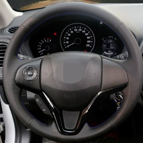 Black Hige Soft Faux Leather Car Steering Wheel Cover for Honda Fit City Jazz 2014-2019 Vezel 2015-2017 HR-V HRV 2016-2019
