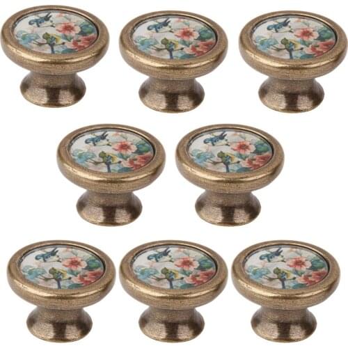 8 Pieces Antique Brass Cabinet Drawer Round Pulls Cupboard Bin Knobs Handles Birds