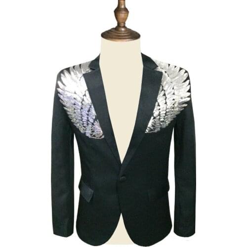 Men Sequin Fashion Blazer Wing Sequin Blazer Masculino Slim Fit Suit Jacket Blazer Sequin Homme Gold Silver Stage DJ Stagewear