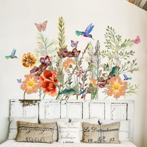 Butterfly Flower Wall Stickers Living Room Bedroom Background Wall Stickers Kingfisher Flowers Wallpaper Home Decorations